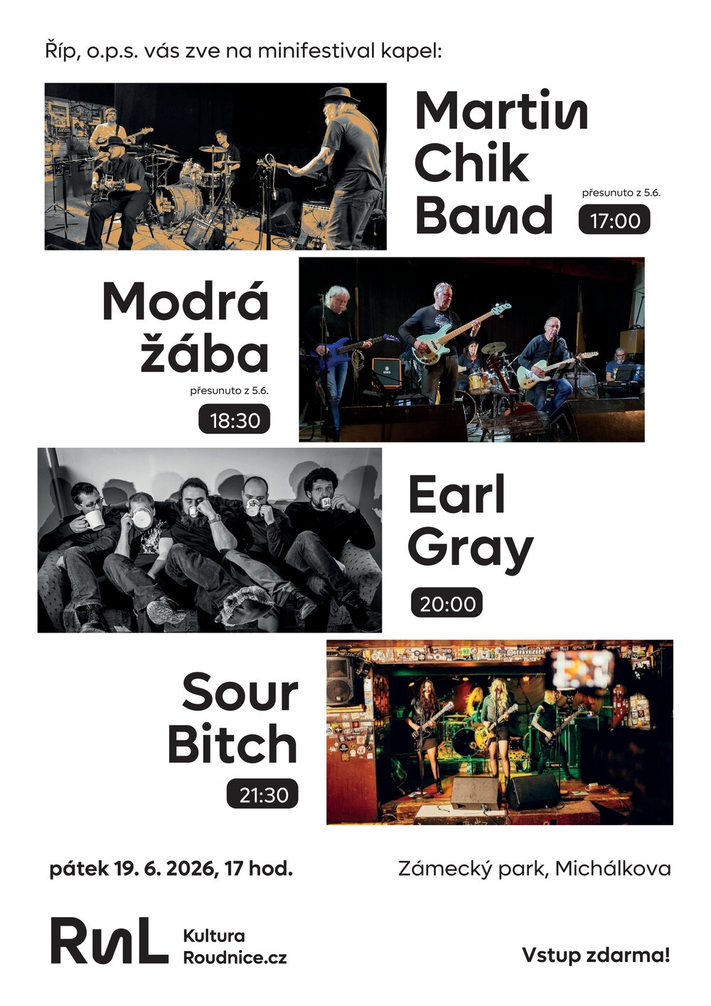 Plakát – Martin Chik Band, Modrá Žába, Earl Gray, Sour Bitch